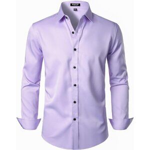 Men's Stretch Wrinkle Free Dress Shirts Prom Long Sleeve Slim Fit Lavender